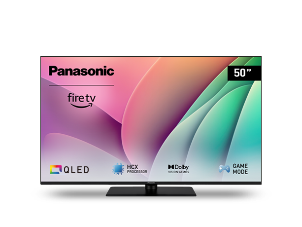 Valokuva Panasonic W80 -sarjan QLED 4K -älytelevisio, jossa on Fire TV kamerasta