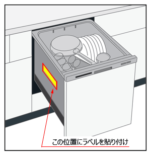 イラスト：タンク側面への製品本体ラベル貼り付け位置