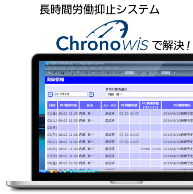 長時間労働抑止システム「Chronowis」の画面イメージ