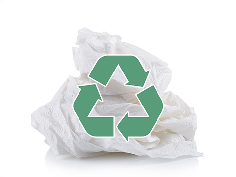 イメージ：丸まった不織布の上にリサイクルマーク