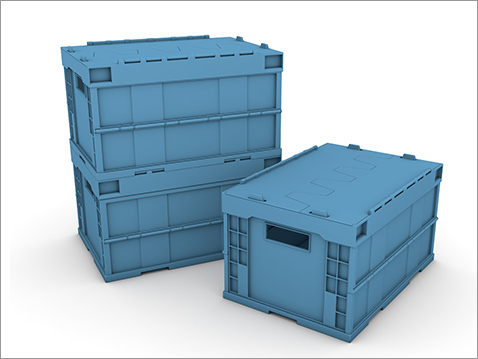 イラスト：青い通い箱が3箱