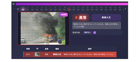 異常検知シーン 画面イメージ（車両火災検知）