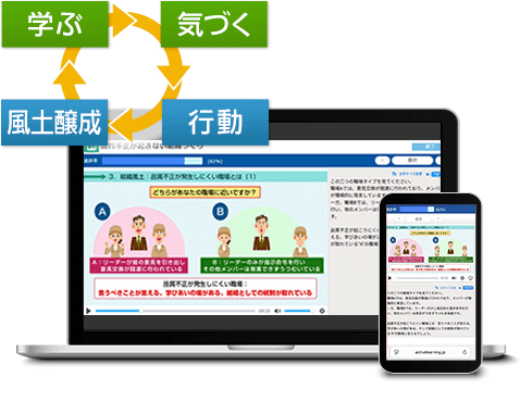 品質不正防止講座 eラーニングによる学習イメージ