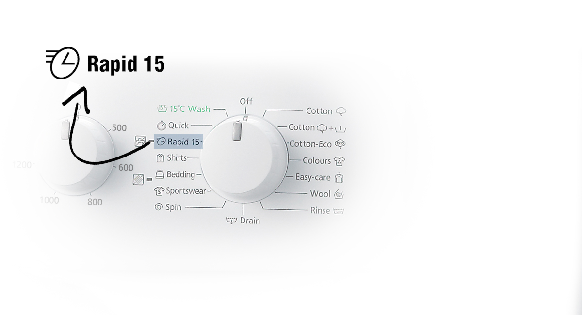 Rapid 15 Wash Setting Saves Time