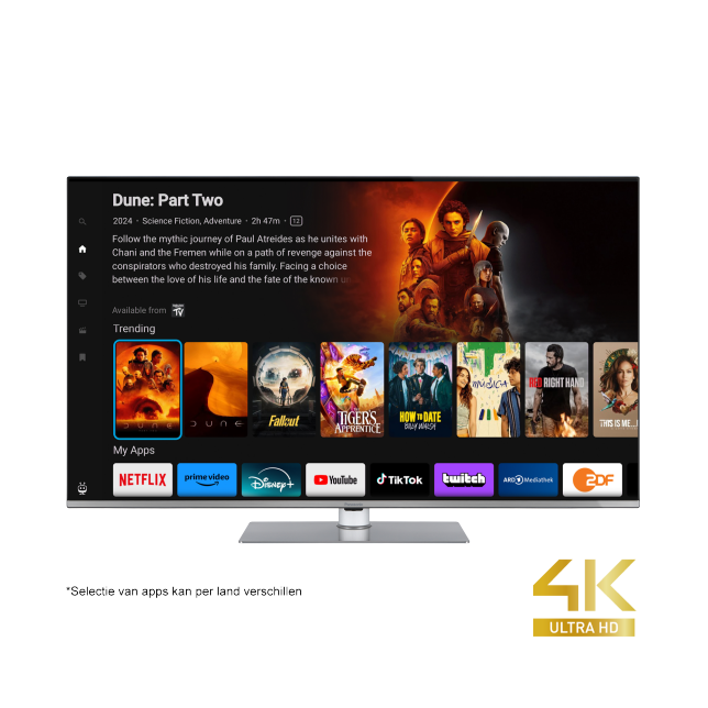 Foto van Panasonic W63-serie LED 4K Ultra HD-TV, aangedreven door TiVo