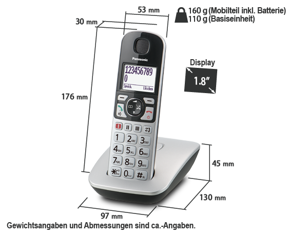 Panasonic KX-TG2511 FX DECT kabelloses /cordless analog Telefon ECO Freisprechen