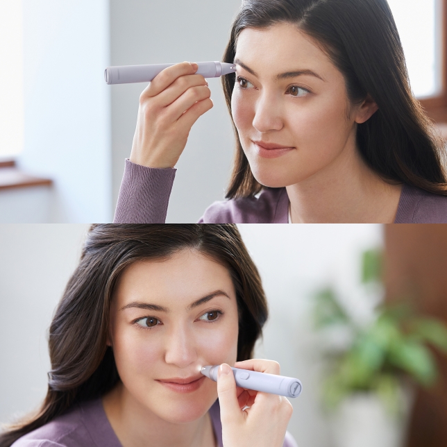 Imágenes de mujeres usando la depiladora facial y de cejas