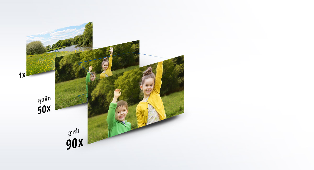 ការពង្រីកឆ្លាតវៃ 90x និងបែបអុបទិក 50x