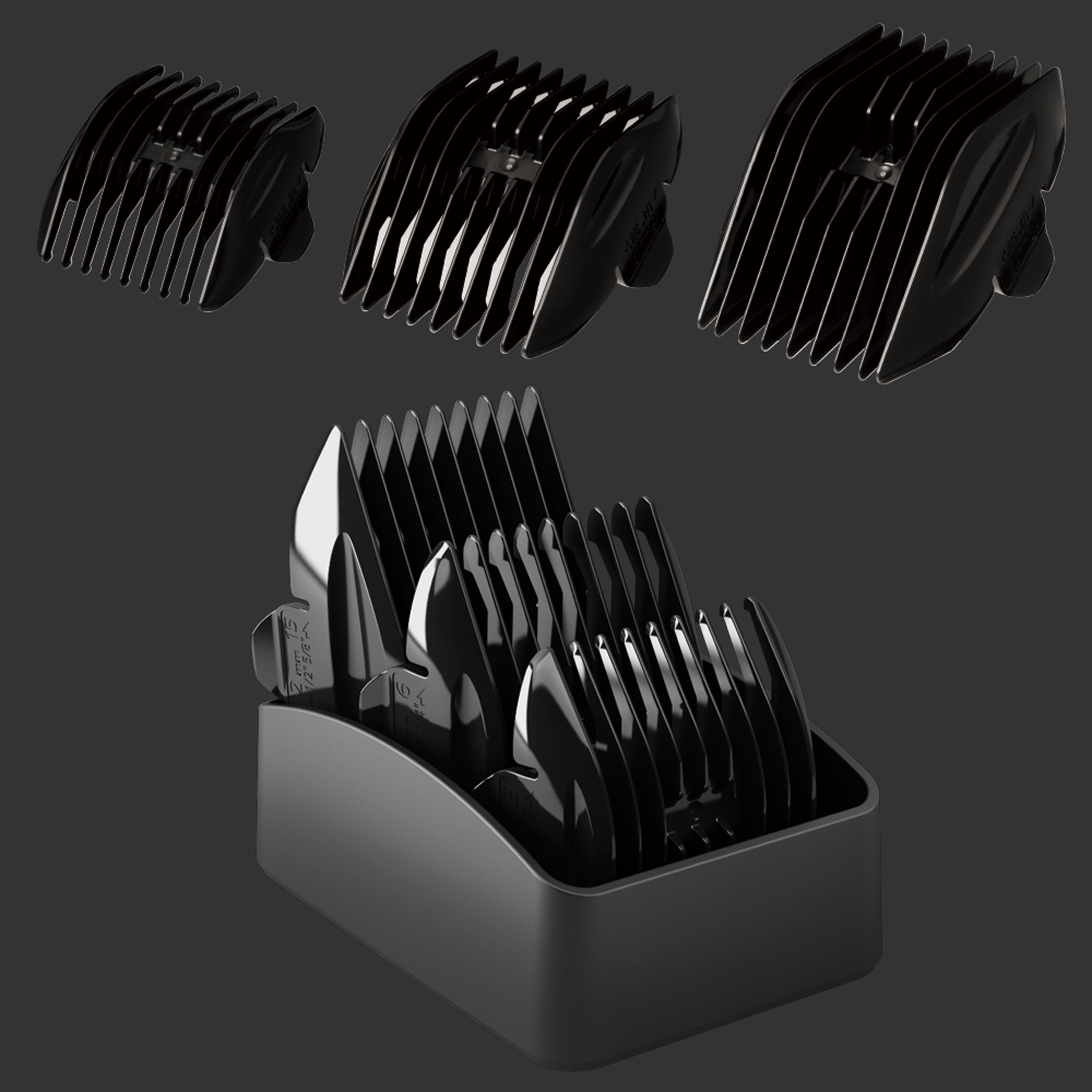Six cutting lengths with three comb attachments