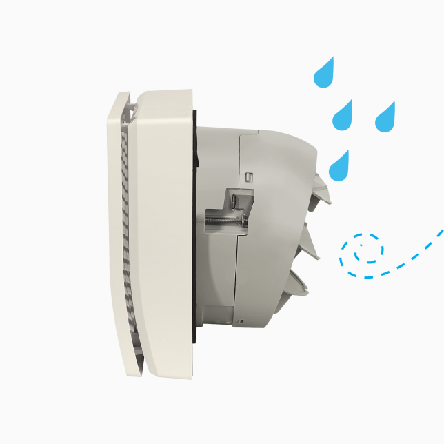 The specially designed hood prevents rainwater from entering during operation. The bent-end shutter structure also helps block water backflow.