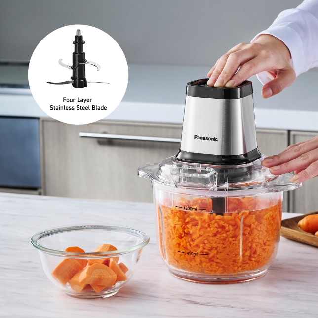Powerful Chopping with 500W Motor and 4-Layer Stainless Steel Blade
