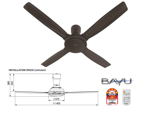 Bayu 4 Blades Ceiling Fan F-M14C5VBPH (56")