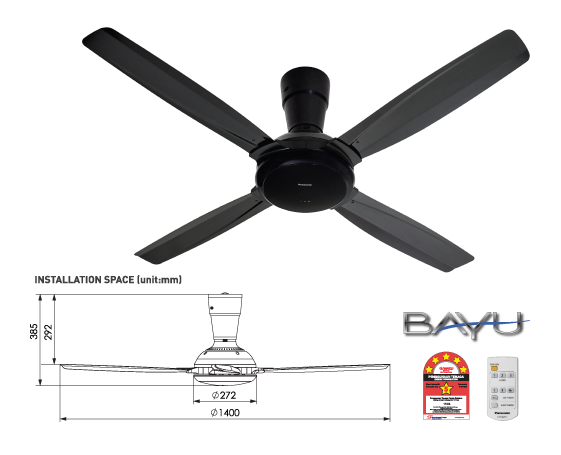 BAYU 4-Blade Ceiling Fan (56") F-M14C5VBHH