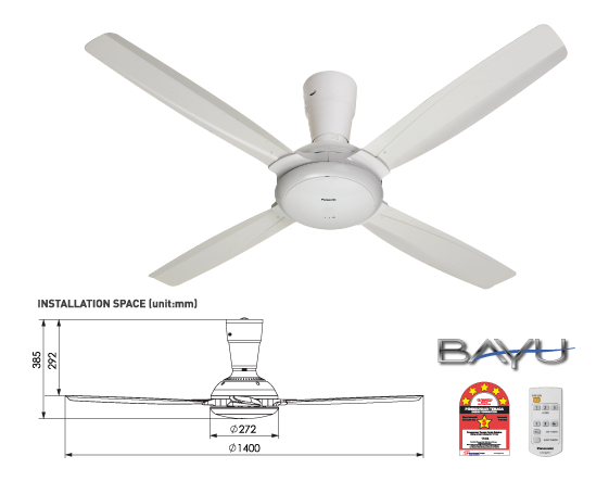 BAYU 4-Blade Ceiling Fan (56") F-M14C5VBWH