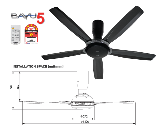 BAYU 5-Blade Ceiling Fan (56") F-M14D5VBHH