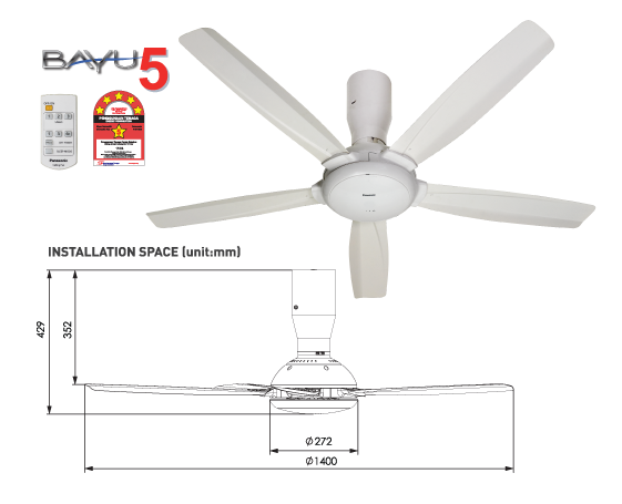 BAYU 5-Blade Ceiling Fan (56") F-M14D5VBWH