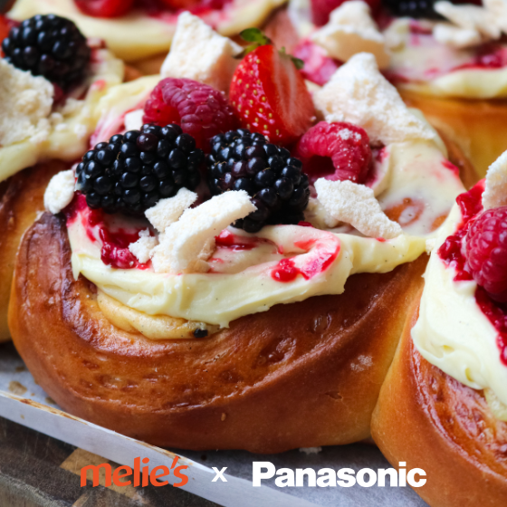 Panasonic brand ambassador Amelia Ferrier from Melie’s Kitchen brings you a light and luscious summer bake. These Summer Berry Pavlova & Custard Milk Buns are beautifully soft and fluffy and effortlessly made using the Panasonic Bread Maker.