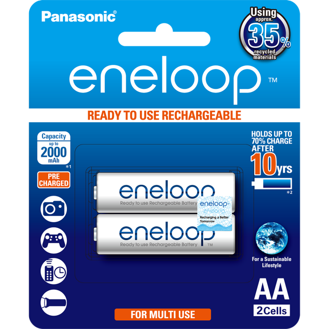 Photo of eneloop AA Ni-MH Pre-Charged Rechargeable Batteries, 2-Pcs