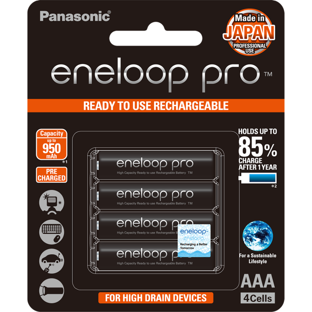 Photo of eneloop pro High Capacity AAA Ni-MH Pre-Charged Rechargeable Batteries, 4-Pcs