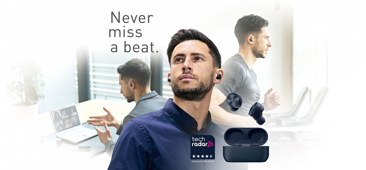 Key visual for the Panasonic EAH-AZ80 True Wireless Noise Cancelling Earphones with Multipoint Bluetooth®