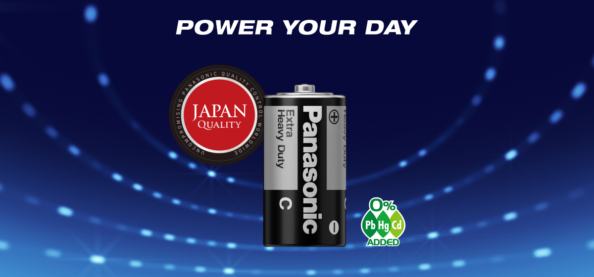 Product photo of Panasonic R14NPT/2B Maganese batteries with Japan Quality seal and eco-friendly certification