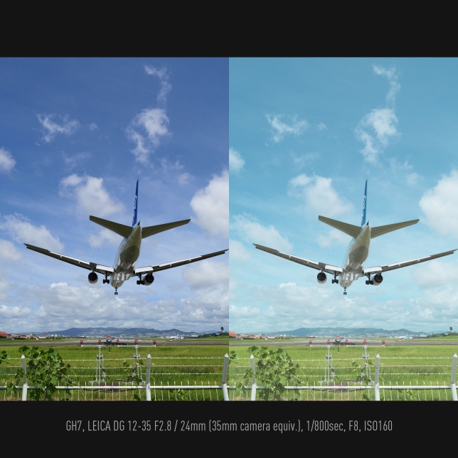 Images before and after REAL TIME LUT is applied. Photos taken with GH7, LEICA DG 12-35 F2.8, 24mm (35mm camera equiv.), 1/800sec, F8, ISO160