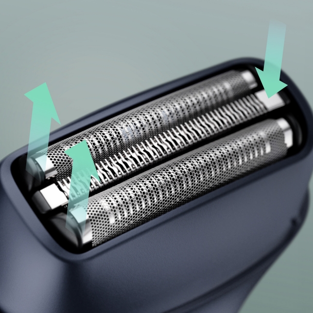 Close up of shaver attachment showing individual floating blades