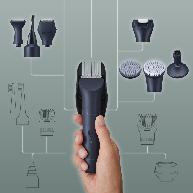 Multishape handle with grooming, shaving, brushing attachments - a sustainable all-in-one solution