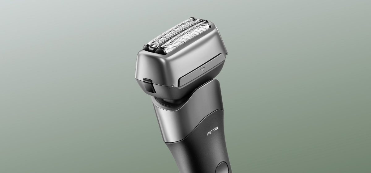 Close-up of the shaver shown at an angle against plain background