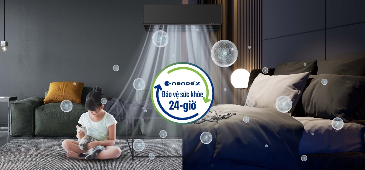 Không gian sống an toàn nhờ công nghệ nanoe™ X bảo vệ suốt 24 giờ