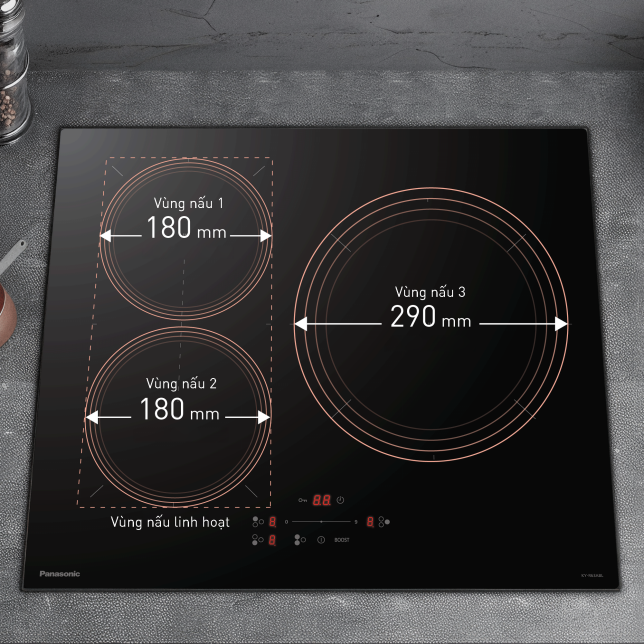 Vùng Nấu Linh Hoạt (Flex Zone) Tương Thích Với Dụng Cụ Nấu Lớn