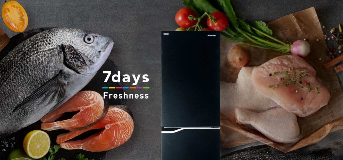 Tủ lạnh 2 cánh Panasonic ngăn đá dưới giúp thịt cá tươi ngon lên đến 7 ngày nhờ ngăn đông mềm Prime Fresh
