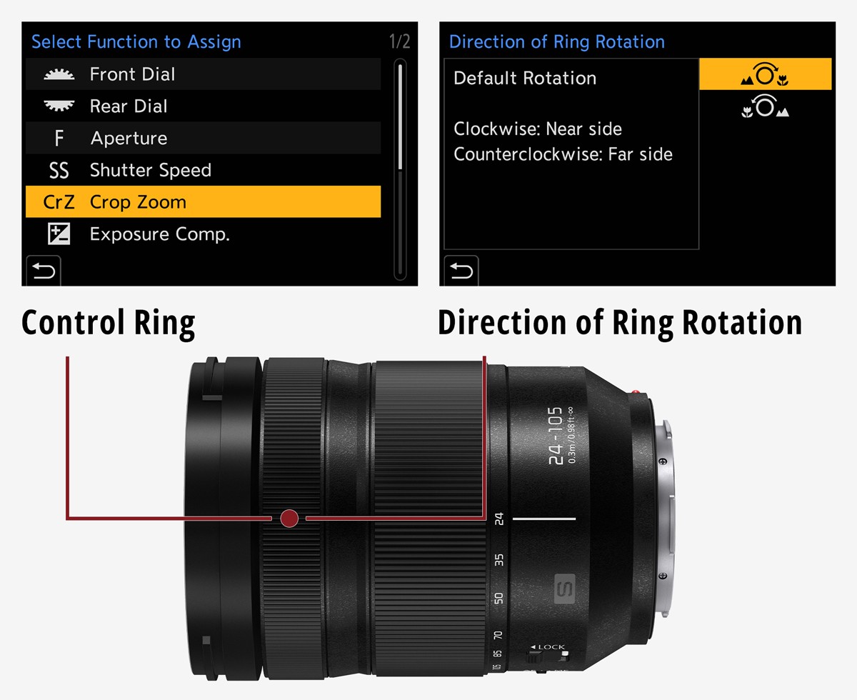 UI screens for function to assign and direction of ring rotation
